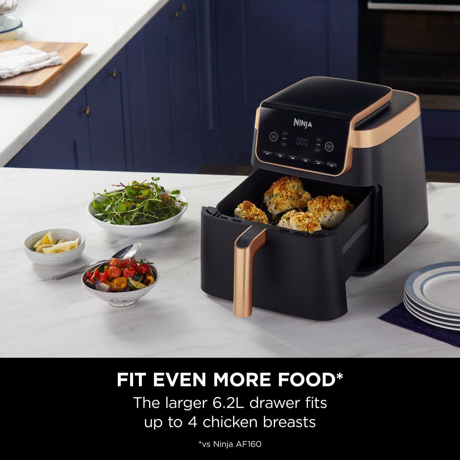 Ninja Air Fryer MAX PRO AF180UKCP – 6.2L Large Single Drawer Air Fryer, No Oil Cooking, Roast, Bake & Air Fry, Family Size, Black & Copper